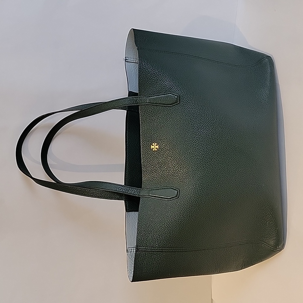 Tory Burch Large Pebbled Leather Tote Bag  Color: Green  11.4'H x 14'L x 5.5 D